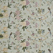 GP & J Baker Oriental Bird Embroidery Silk Aqua/Multi Fabric