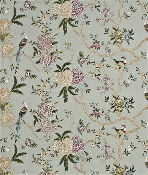 GP & J Baker Oriental Bird Embroidery Silk Aqua/Multi Fabric
