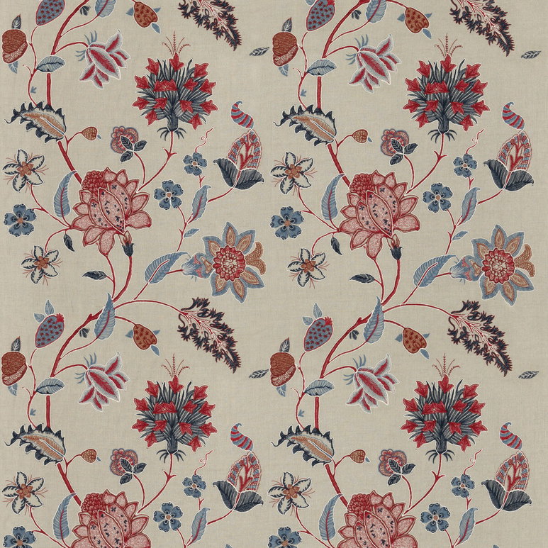 GP &amp; J Baker Baker's Indienne Embroidery Indigo/Red Fabric