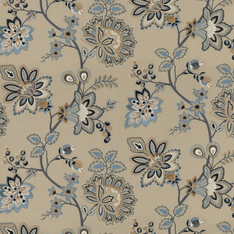 GP &amp; J Baker Burford Embroidery Blue Fabric