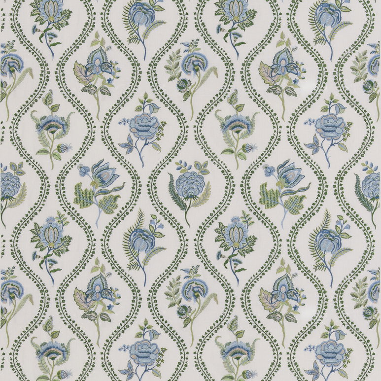 GP &amp; J Baker Burford Embroidery Blue/Emerald Fabric