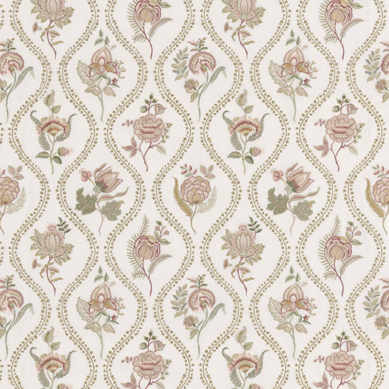 GP &amp; J Baker Burford Embroidery Rose/Cream Fabric