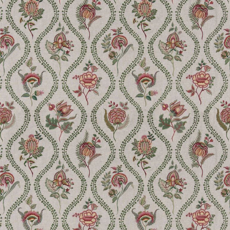 GP &amp; J Baker Burford Embroidery Emerald/Red Fabric