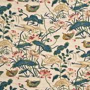 GP & J Baker Heron & Lotus Flower Indigo/Pink Fabric