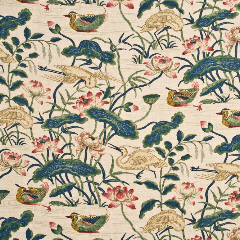 GP &amp; J Baker Heron &amp; Lotus Flower Indigo/Pink Fabric