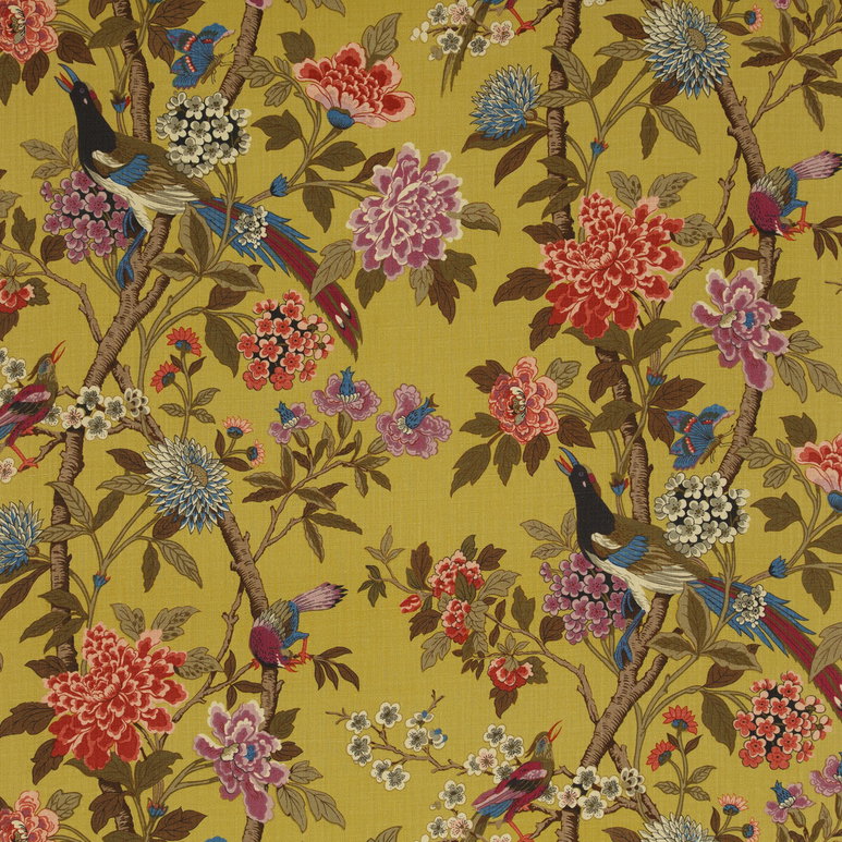 GP &amp; J Baker Hydrangea Bird Ochre Fabric