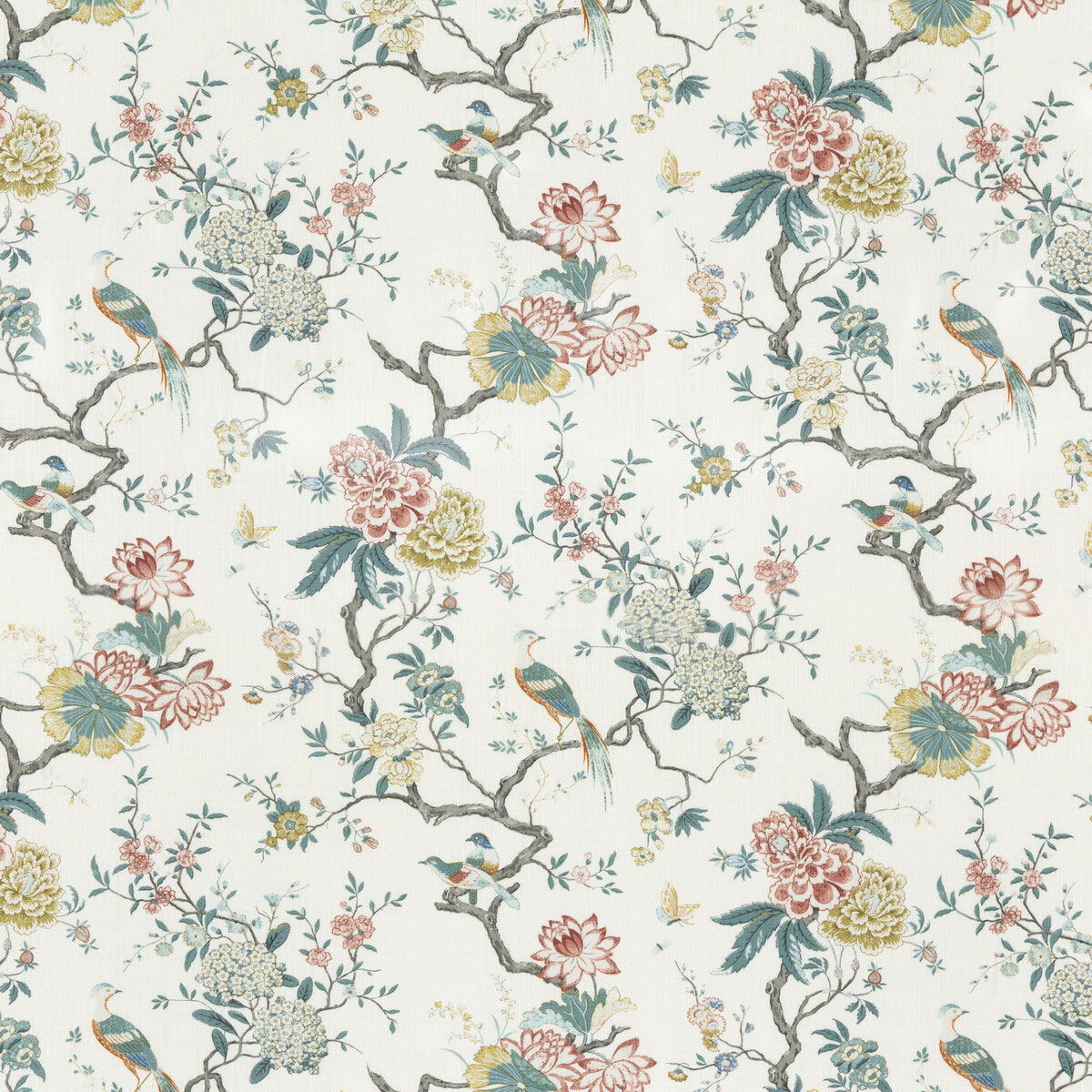 GP & J Baker Oriental Bird Signature Teal Fabric | OnlineFabricStore