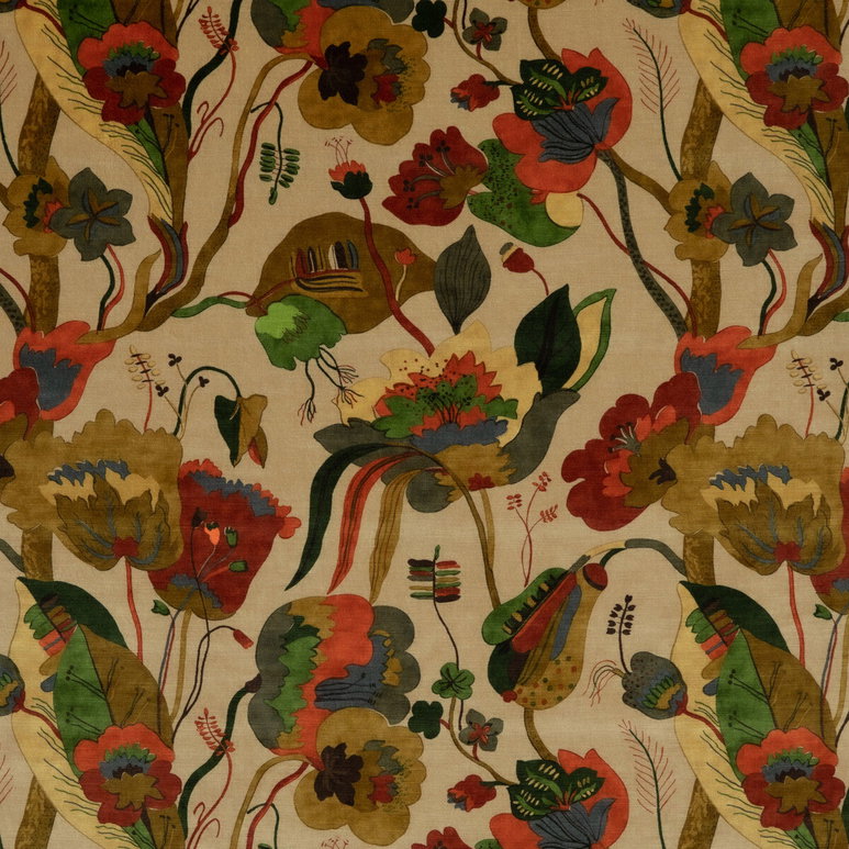 GP &amp; J Baker California Velvet Red/Cream Fabric