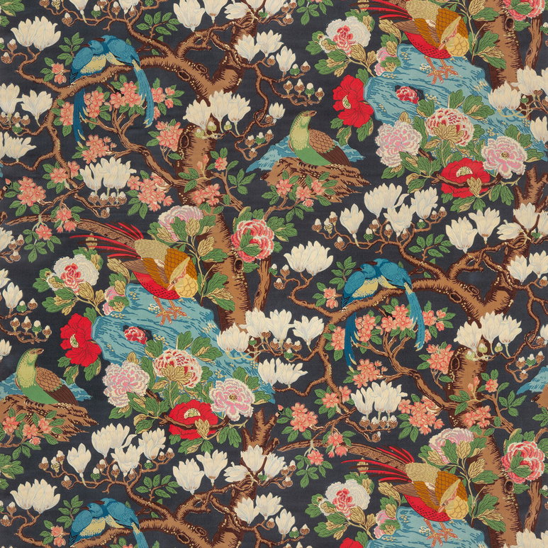 GP &amp; J Baker Rockbird Velvet Indigo Fabric