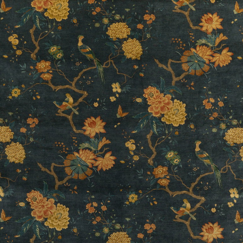 GP &amp; J Baker Oriental Bird Velvet Teal Fabric
