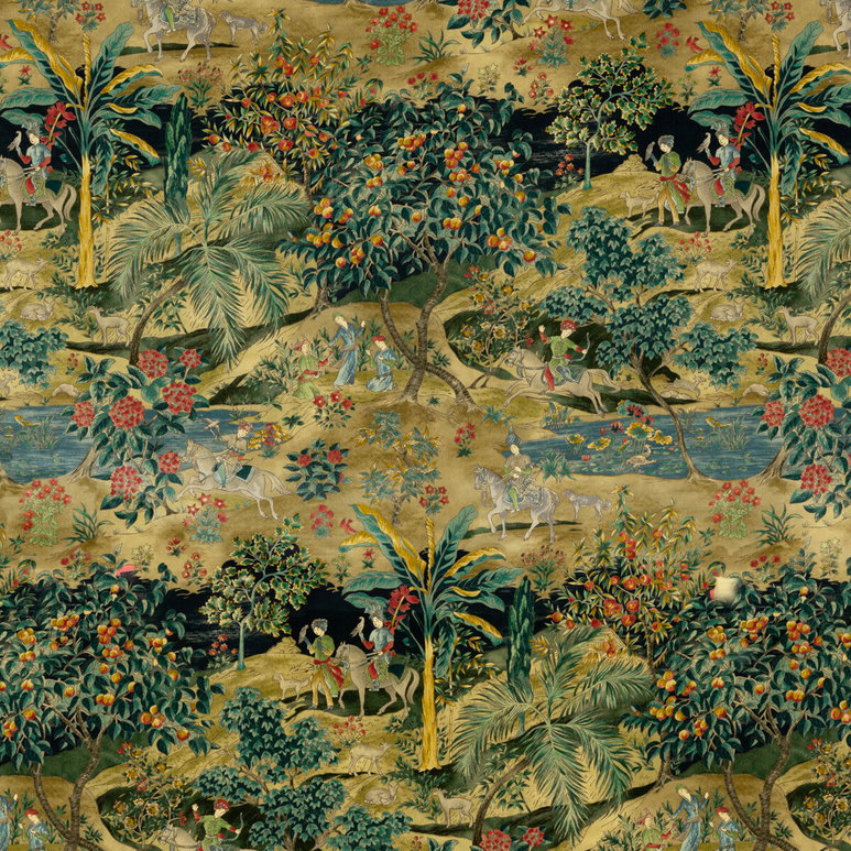 GP &amp; J Baker Ramayana Velvet Emerald/Sand Fabric