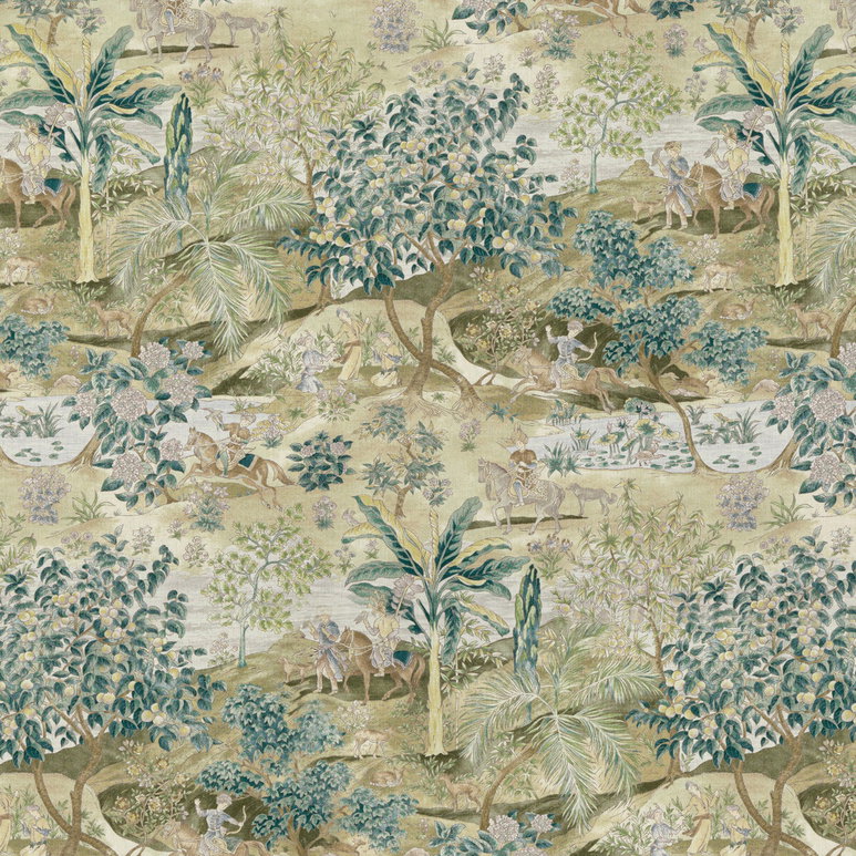 GP &amp; J Baker Ramayana Green/Mole Fabric