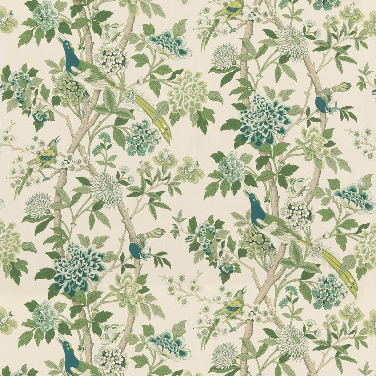GP &amp; J Baker Hydrangea Bird Green Fabric