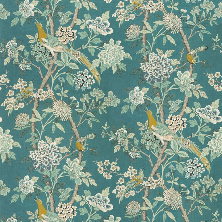 GP &amp; J Baker Hydrangea Bird Teal Fabric