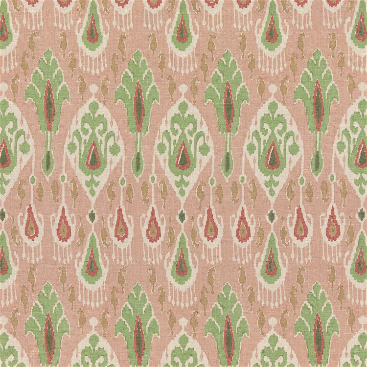 GP & J Baker Ikat Bokhara Rose/Green Fabric