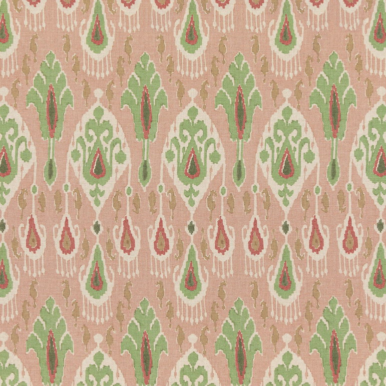 GP &amp; J Baker Ikat Bokhara Rose/Green Fabric