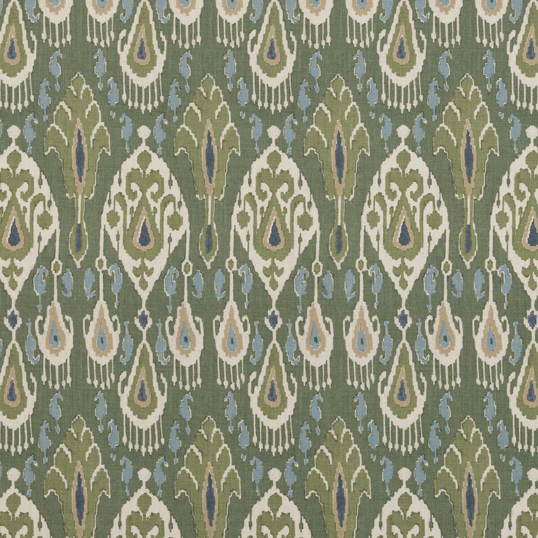 GP &amp; J Baker Ikat Bokhara Linen Emerald Fabric