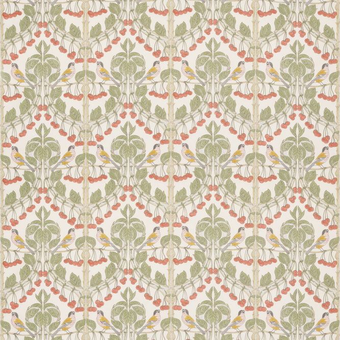 GP &amp; J Baker Birds &amp; Cherries Cotton Red/Green Fabric