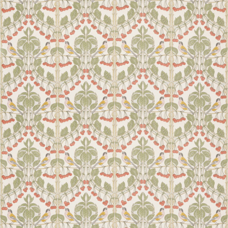 GP &amp; J Baker Birds &amp; Cherries Cotton Red/Green Fabric