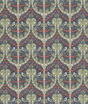 GP & J Baker Birds & Cherries Cotton Indigo Fabric