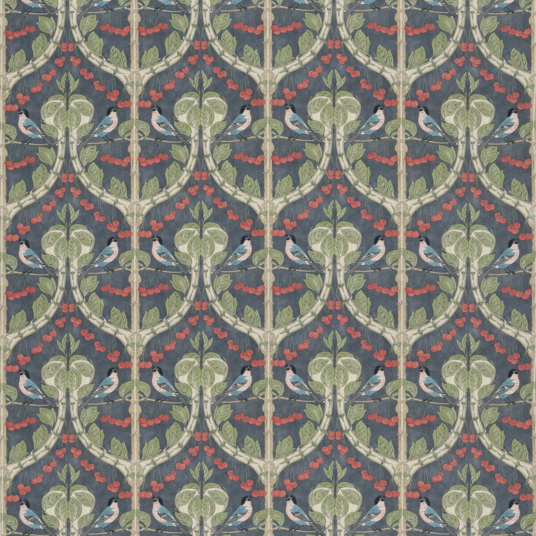 GP &amp; J Baker Birds &amp; Cherries Cotton Indigo Fabric