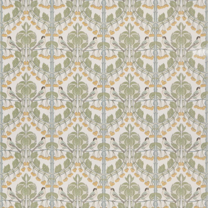 GP &amp; J Baker Birds &amp; Cherries Cotton Aqua Fabric