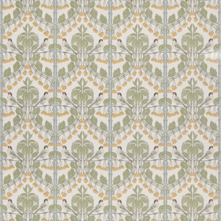 GP &amp; J Baker Birds &amp; Cherries Cotton Aqua Fabric