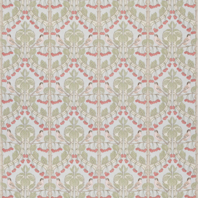 GP &amp; J Baker Birds &amp; Cherries Cotton Soft Blue Fabric