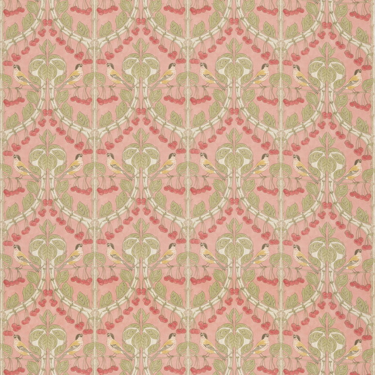GP &amp; J Baker Birds &amp; Cherries Cotton Coral Fabric