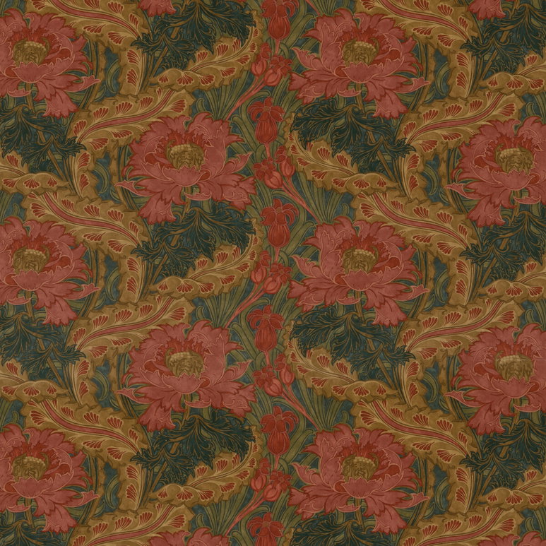 GP &amp; J Baker Brantwood Velvet Rose/Green Fabric