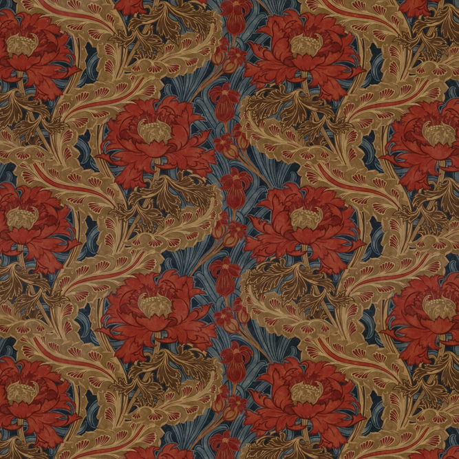 GP &amp; J Baker Brantwood Velvet Red/Blue Fabric