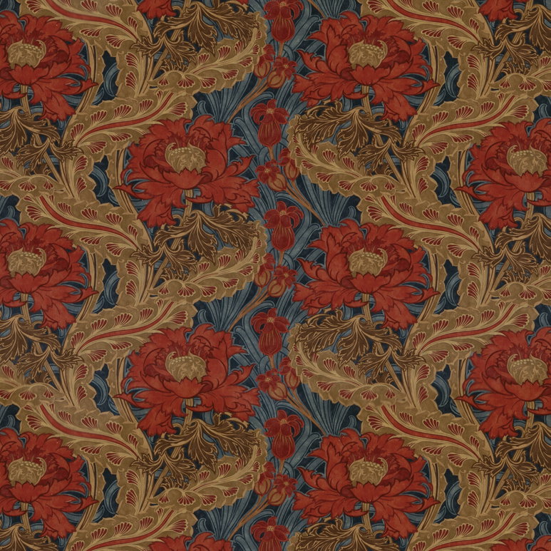 GP &amp; J Baker Brantwood Velvet Red/Blue Fabric