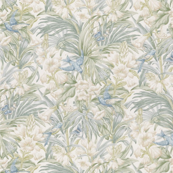 GP &amp; J Baker Trumpet Flowers Cotton Blue/Green Fabric