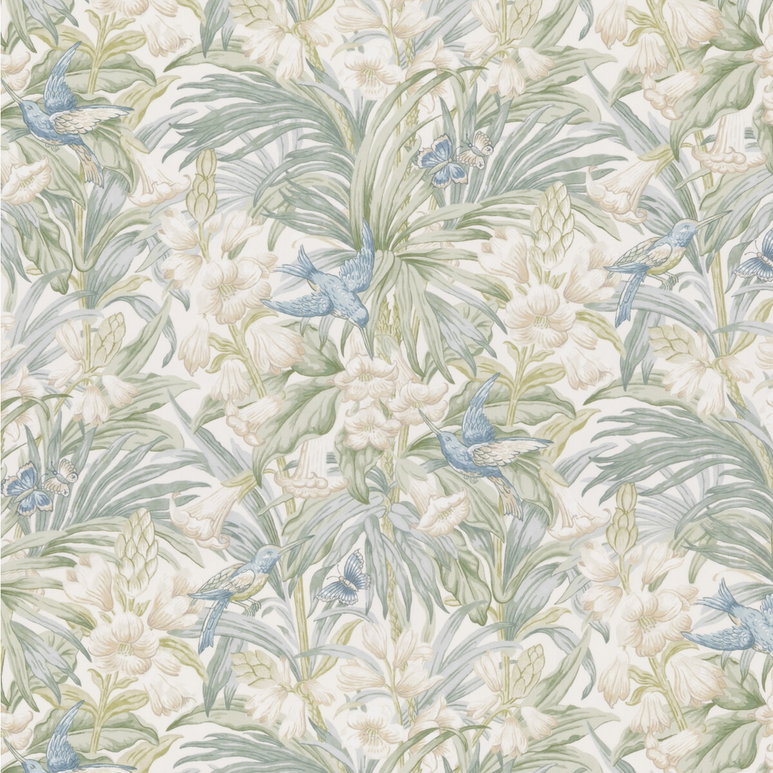 GP &amp; J Baker Trumpet Flowers Cotton Blue/Green Fabric