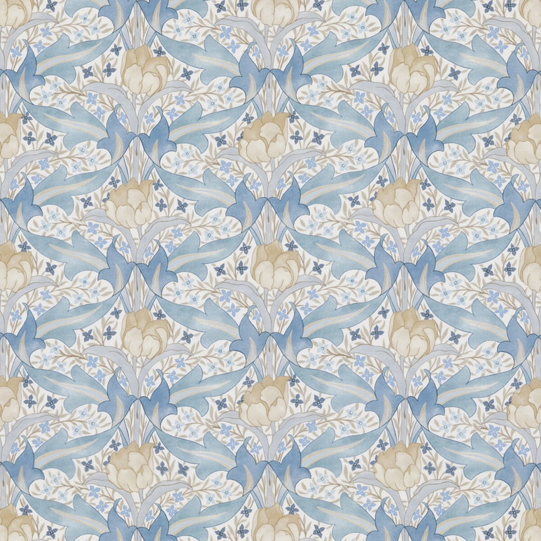 GP &amp; J Baker Tulip &amp; Jasmine Cotton Blue Fabric