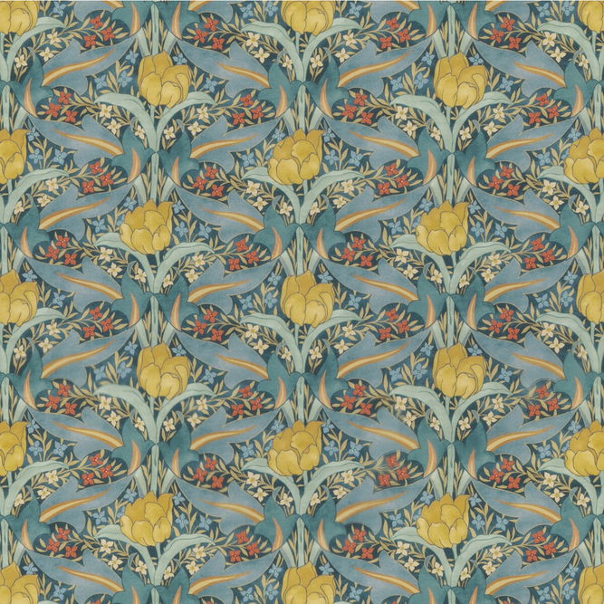GP &amp; J Baker Tulip &amp; Jasmine Cotton Teal Fabric
