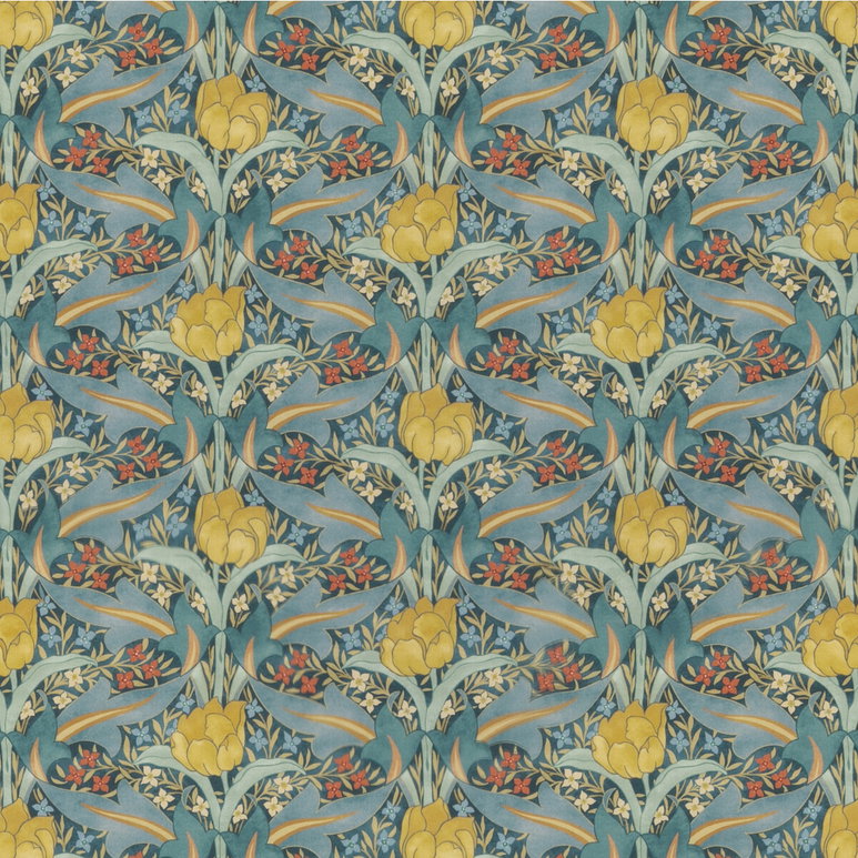 GP &amp; J Baker Tulip &amp; Jasmine Cotton Teal Fabric