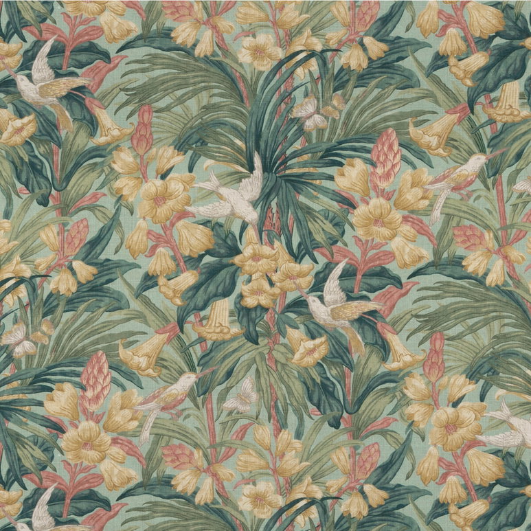 GP &amp; J Baker Trumpet Flowers Teal Fabric