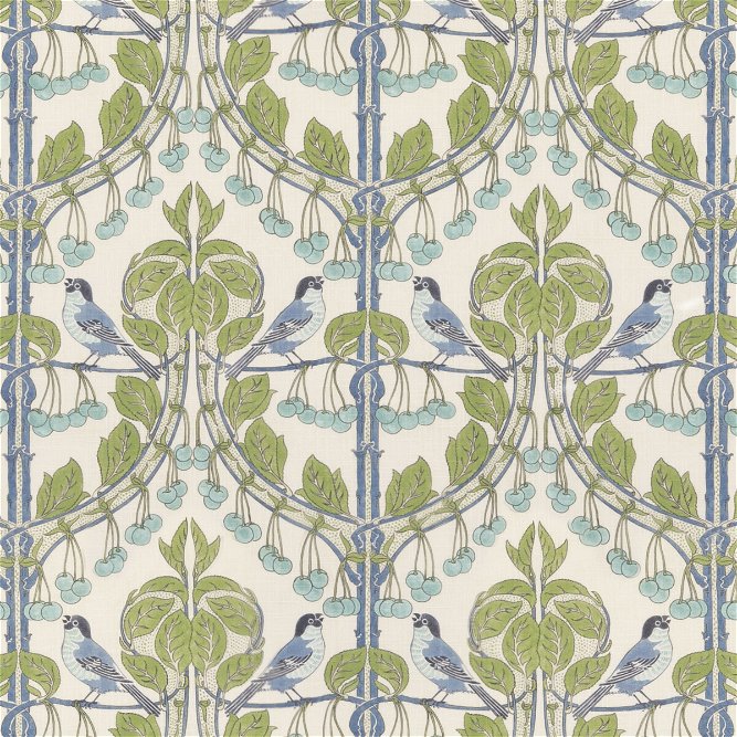 GP &amp; J Baker Birds &amp; Cherries Green/Blue Fabric