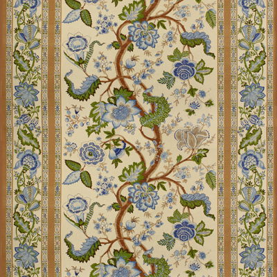 Brunschwig &amp; Fils Bellary Cotton Print Blue/Cappuccino Fabric