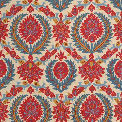 Brunschwig &amp; Fils Zenobia Linen Print Pompeian Red/Blue Fabric