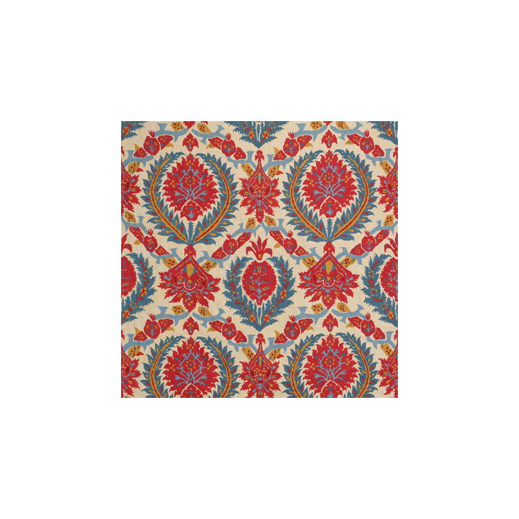 Brunschwig &amp; Fils Zenobia Linen Print Pompeian Red/Blue Fabric