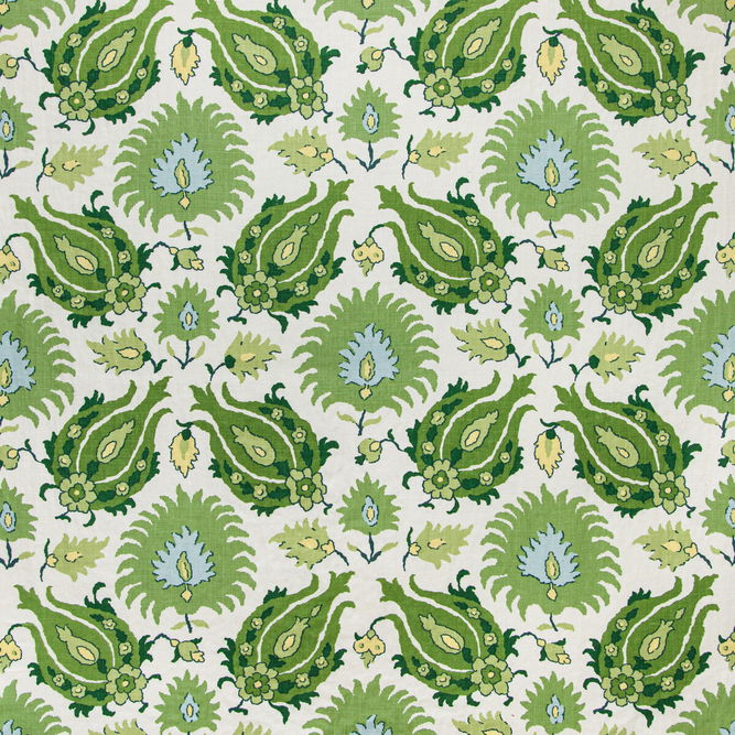 Brunschwig &amp; Fils Kashmiri Linen Print Leaf/Aloe Fabric