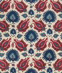 Brunschwig & Fils Kashmiri Linen Print Navy/Berry Fabric