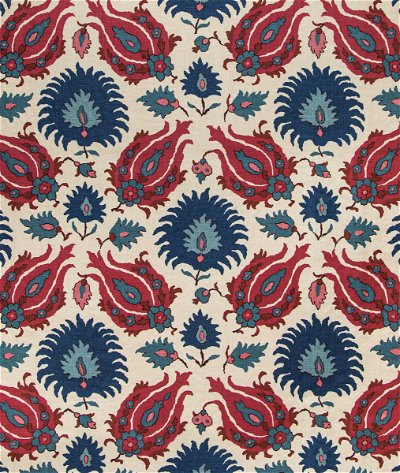 Brunschwig & Fils Kashmiri Linen Print Navy/Berry Fabric