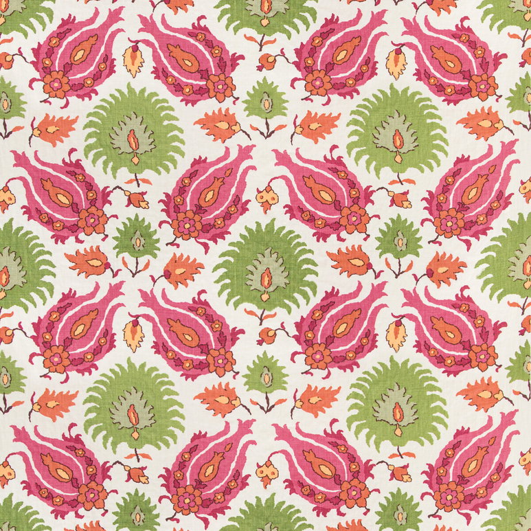 Brunschwig &amp; Fils Kashmiri Linen Print Pink/Green Fabric