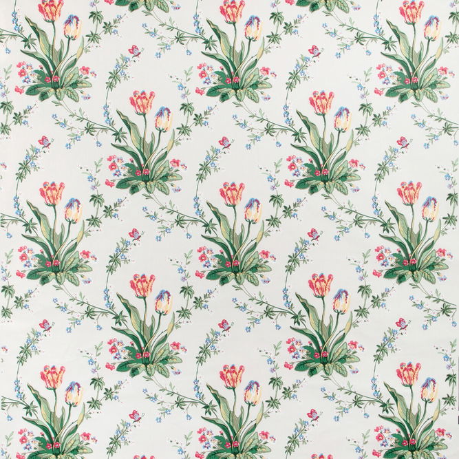 Brunschwig &amp; Fils Reveillon Tulips Glazed Chintz Rose/White Fabric