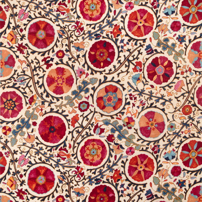 Brunschwig &amp; Fils Dzhambul Cotton And Linen Print Raspberry Orange Fabric