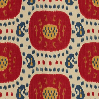 Brunschwig &amp; Fils Samarkand Cotton And Linen Print Pompeian Red/Oxford Blue Fabric