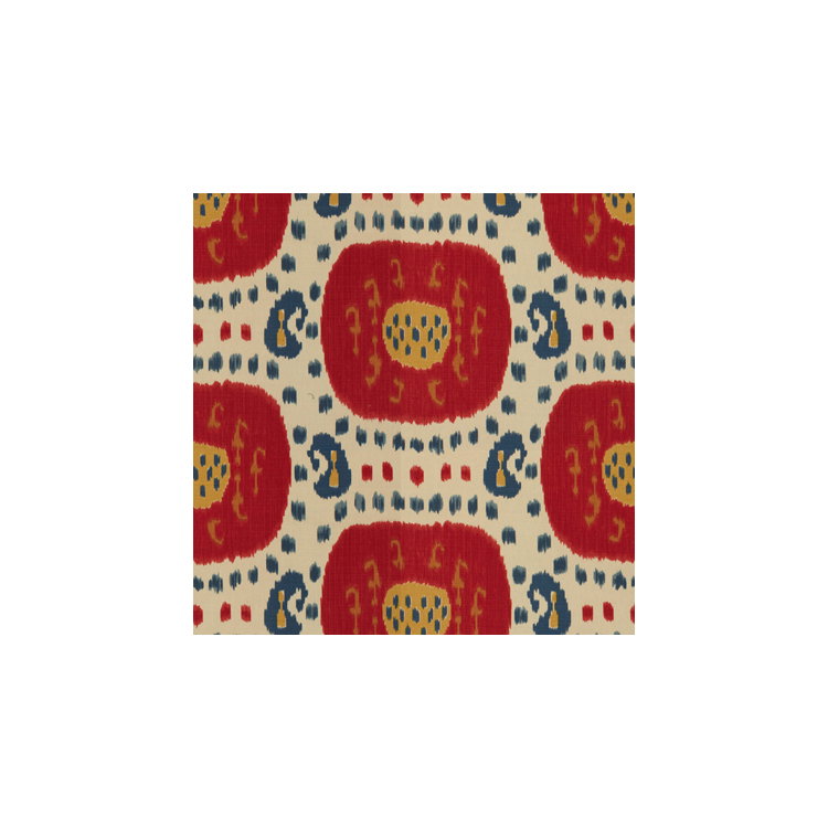 Brunschwig &amp; Fils Samarkand Cotton And Linen Print Pompeian Red/Oxford Blue Fabric
